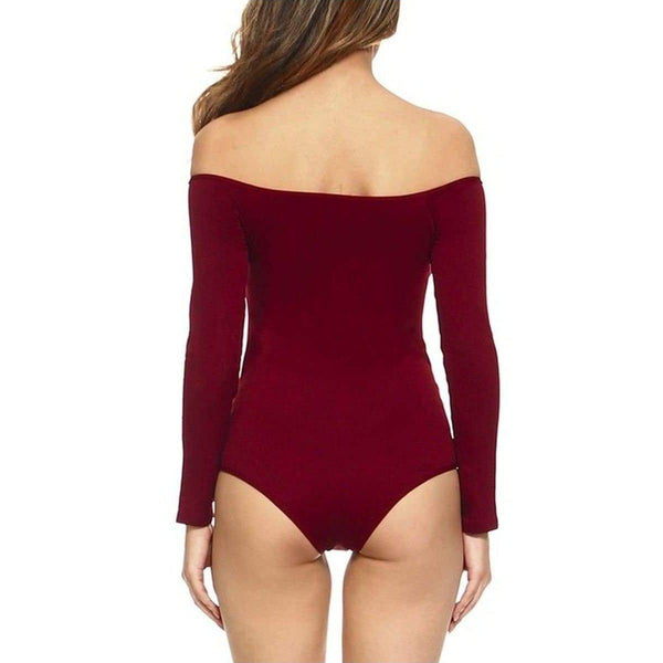 Alluring Shoulders Bodysuit Top Bodysuit One Size Fits Most / Wine FatGirlSexy LLC bodysuit, off shoulder, plus, Plus size, wine 