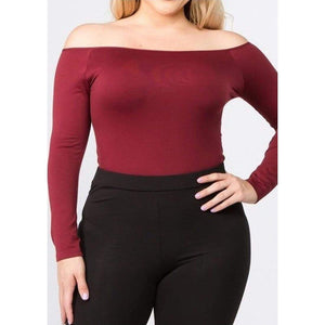 Alluring Shoulders Bodysuit Top Bodysuit One Size Fits Most / Wine FatGirlSexy LLC bodysuit, off shoulder, plus, Plus size, wine 