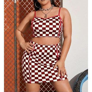 Checkered Cami with Skirt Set 4XL (22) FatGirlSexy Crop Top, Plus size, set, Sleeveless, SUMMER 