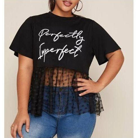 Half Sheer Tee - Perfectly Imperfect Top 4XL(20) / Mustard Yellow FatGirlSexy black, Plus size, SUMMER, tee 