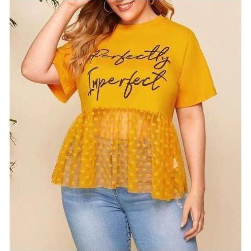 Half Sheer Tee - Perfectly Imperfect Top 4XL(20) / Mustard Yellow FatGirlSexy black, Plus size, SUMMER, tee 