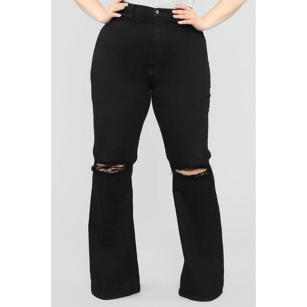 High Rise Flare Denim Black Jeans Jeans 3XL FatGirlSexy LLC black, destructed, high-waist, Jeans, Plus size 