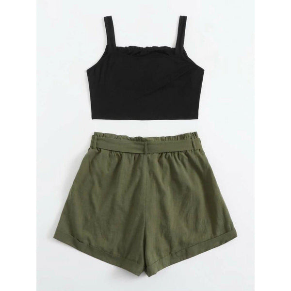 Ruched Cami and Paperbag Shorts Set Set 3XL(20) FatGirlSexy high-waist, Plus size, set, Sleeveless, SUMMER 