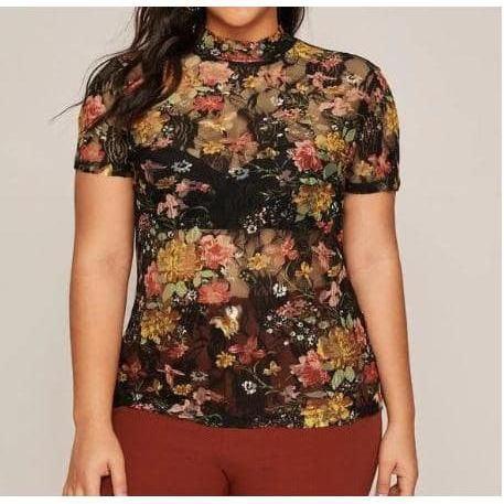 Sheer Floral Love Top Blouse 3XL (18) FatGirlSexy FLORAL, Plus size, sheer, SUMMER 