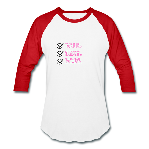 Bold Sexy Boss Baseball T-Shirt - white/red